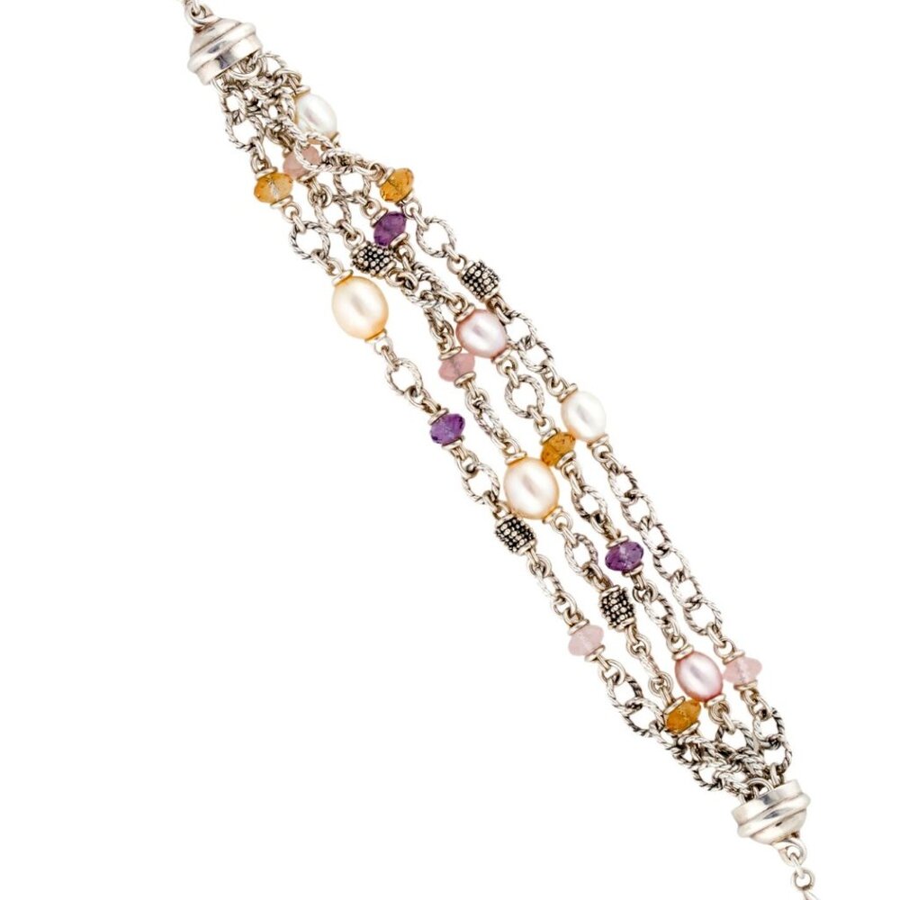 MICHAEL DAWKINS.PEARL, CITRINE, AMETHYST, ROSE QUARTZ MULTI STRAND SS BRACELET